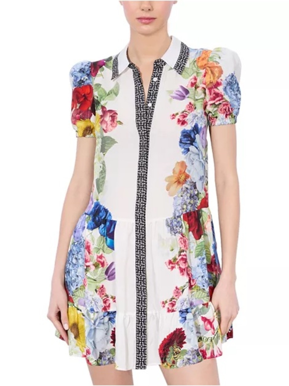 Alice + Olivia Claire Floral Mini Dress Puff Sleeve Shift Size Small NWOT - Picture 3 of 16